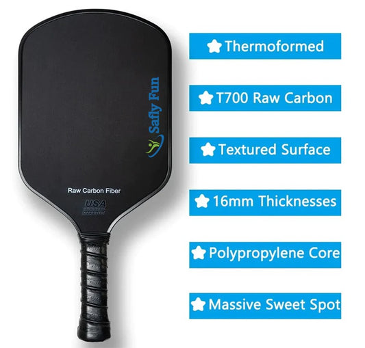 Thermoformed T700 Raw Carbon Fiber Pickleball Paddle Textured Surface with High Grit & Spin USAPA Compliant Pickleball Racket