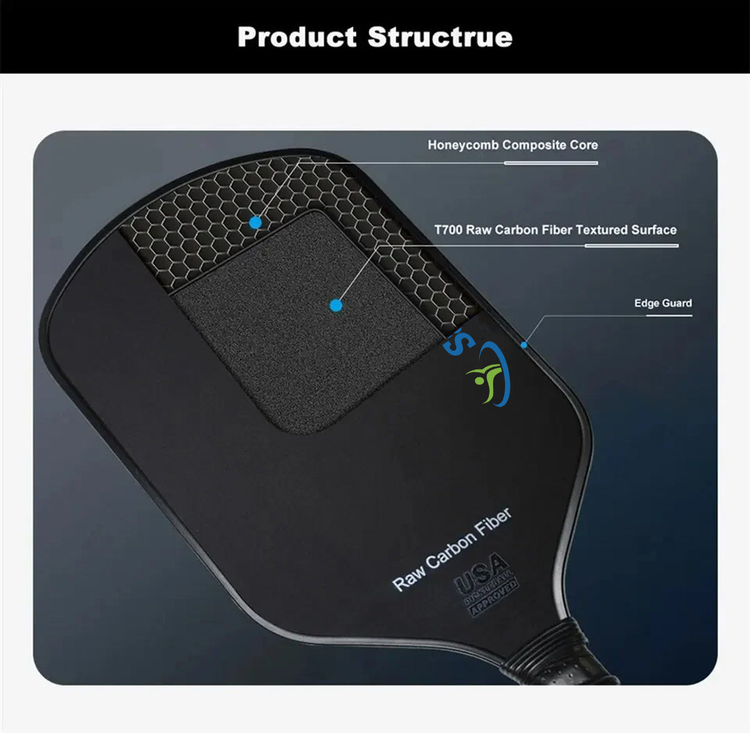 Thermoformed T700 Raw Carbon Fiber Pickleball Paddle Textured Surface with High Grit & Spin USAPA Compliant Pickleball Racket