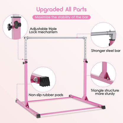 Safly Fun Gymnastics Bar for Kids Ages 3-15 for Home - Steady Steel Construction, Anti-Slip, Easy to Assemble, 3' to 5' Adjustable Height