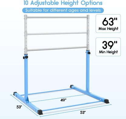 Safly Fun Gymnastics Bar for Kids Ages 3-15 for Home - Steady Steel Construction, Anti-Slip, Easy to Assemble, 3' to 5' Adjustable Height