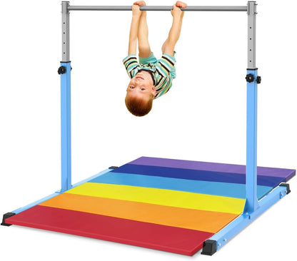 Safly Fun Gymnastics Bar for Kids Ages 3-15 for Home - Steady Steel Construction, Anti-Slip, Easy to Assemble, 3' to 5' Adjustable Height