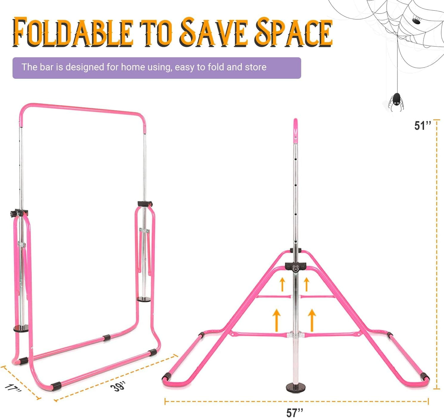 Safly Fun Gymnastics Bar for Kids, Adjustable Height Horizontal Bar Foldable Gymnastic Junior Training Bar Kip Bar for Home Using Gymnastics Equipment Indoor