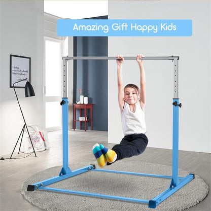 Safly Fun Gymnastics Bar for Kids Ages 3-15 for Home - Steady Steel Construction, Anti-Slip, Easy to Assemble, 3' to 5' Adjustable Height