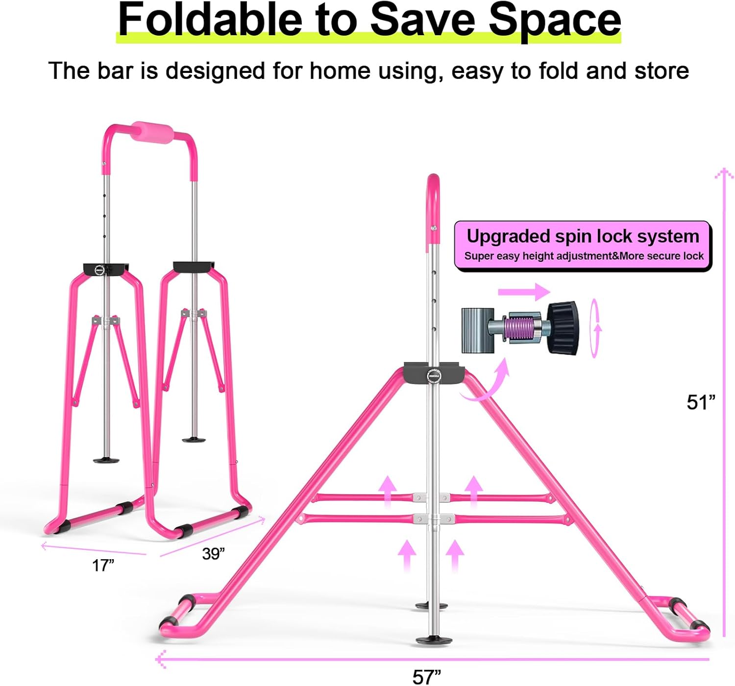 Foldable Gymnastics Bar with Mini Trampoline - Saflyfun