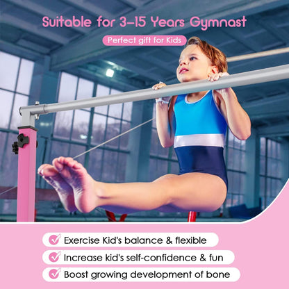 Safly Fun Gymnastics Bar for Kids Ages 3-15 for Home - Steady Steel Construction, Anti-Slip, Easy to Assemble, 3' to 5' Adjustable Height