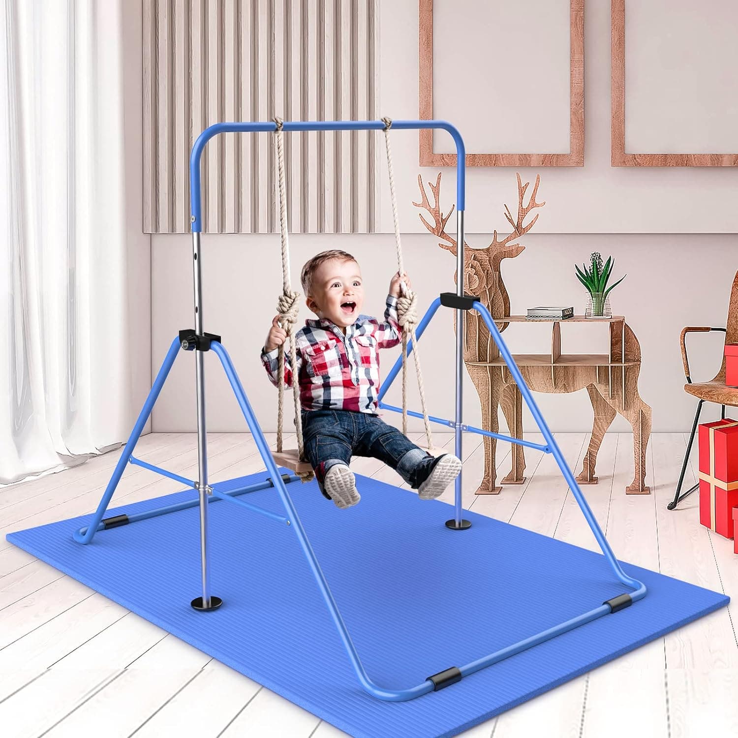 Safly Fun Expandable Gymnastics Bars Junior Training Bar Gymnastic Folding Horizontal Bars with Mat for Kids