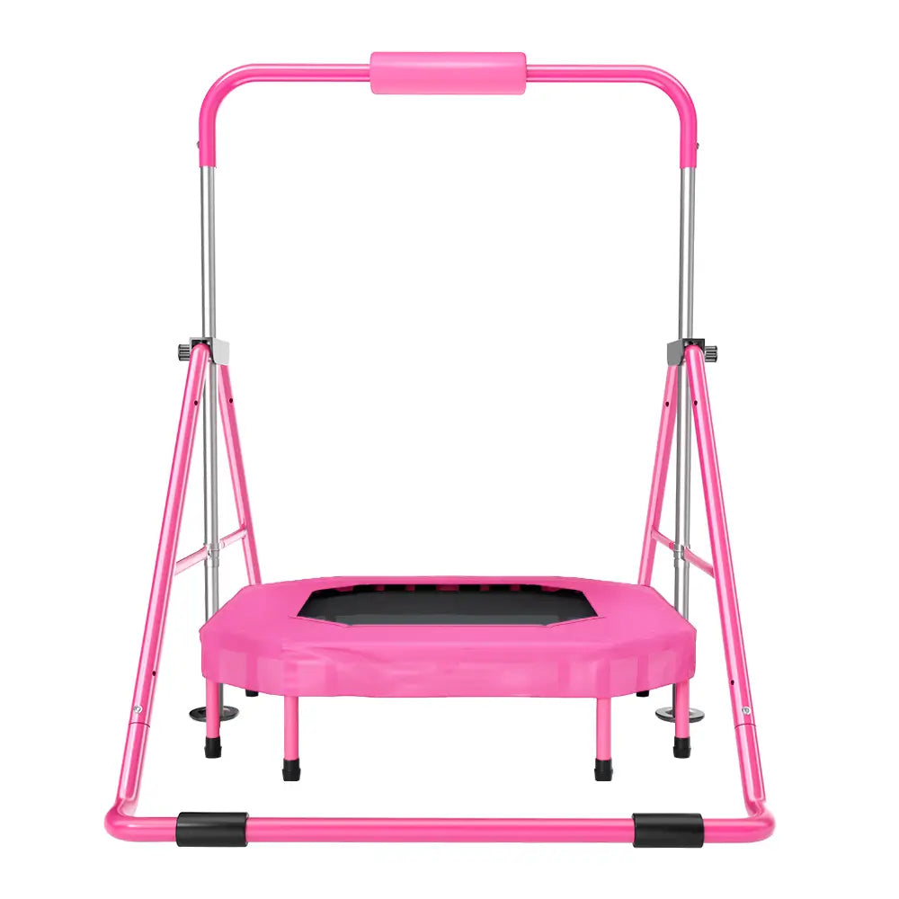 foldable gymnastics bar for kids with a mini trampoline